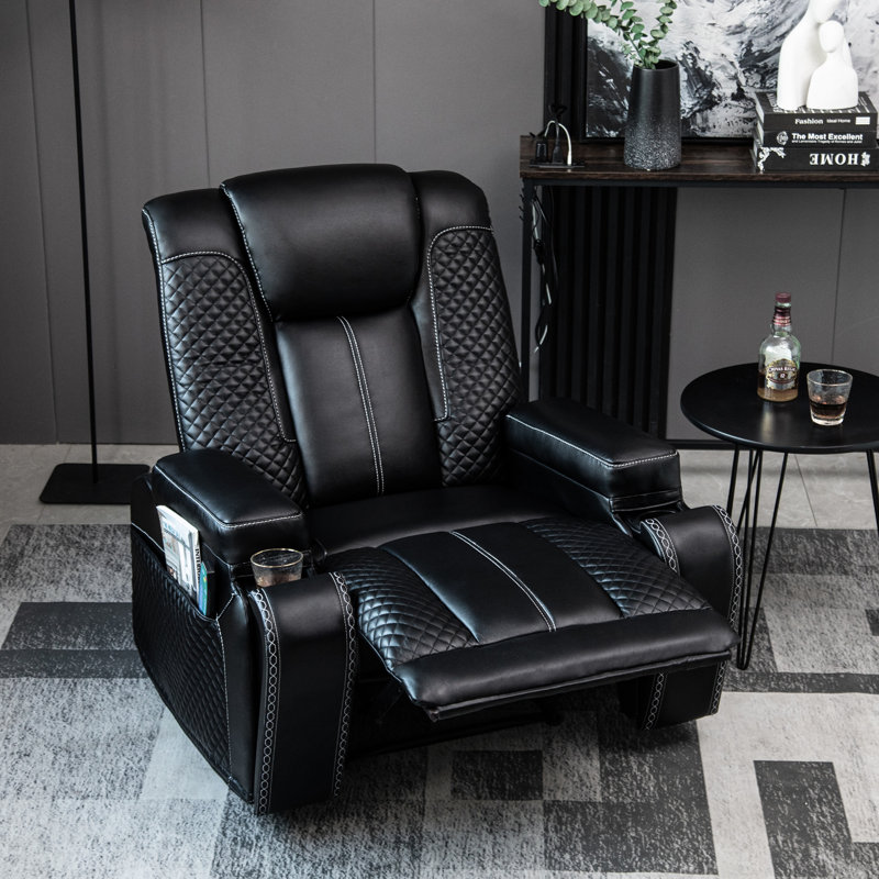 Ebern Designs Wide Bonded Leather Massage Home Theater Seating with USB